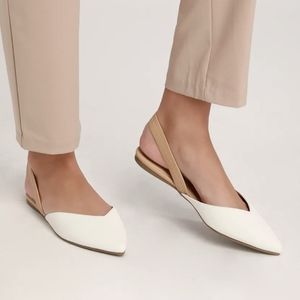 NWOT Mae White & Nude Pointed Toe Slingback Flats